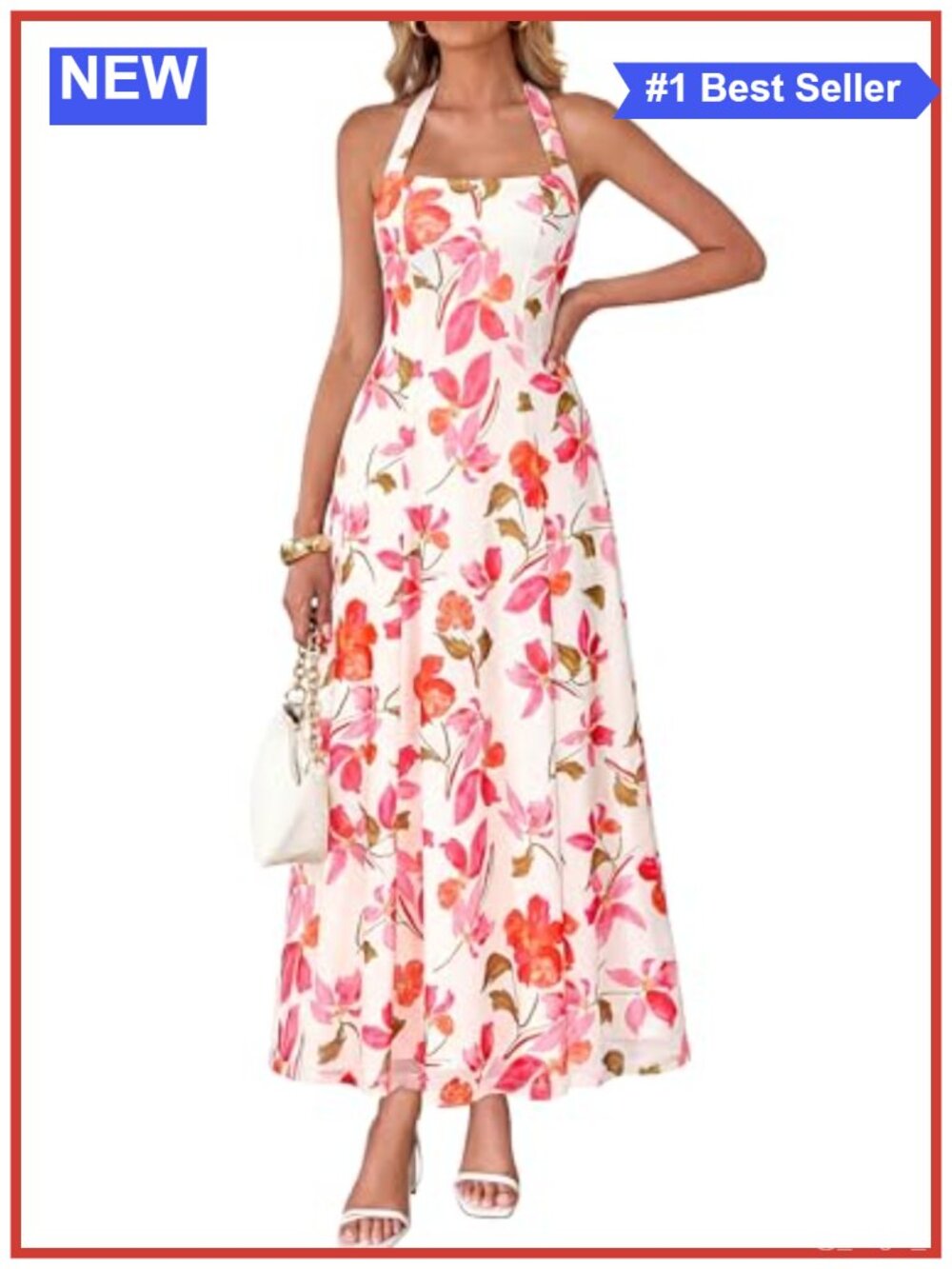 Women's Halter Tie Back Maxi Dress Mesh Sleeveless A-Line Flowy